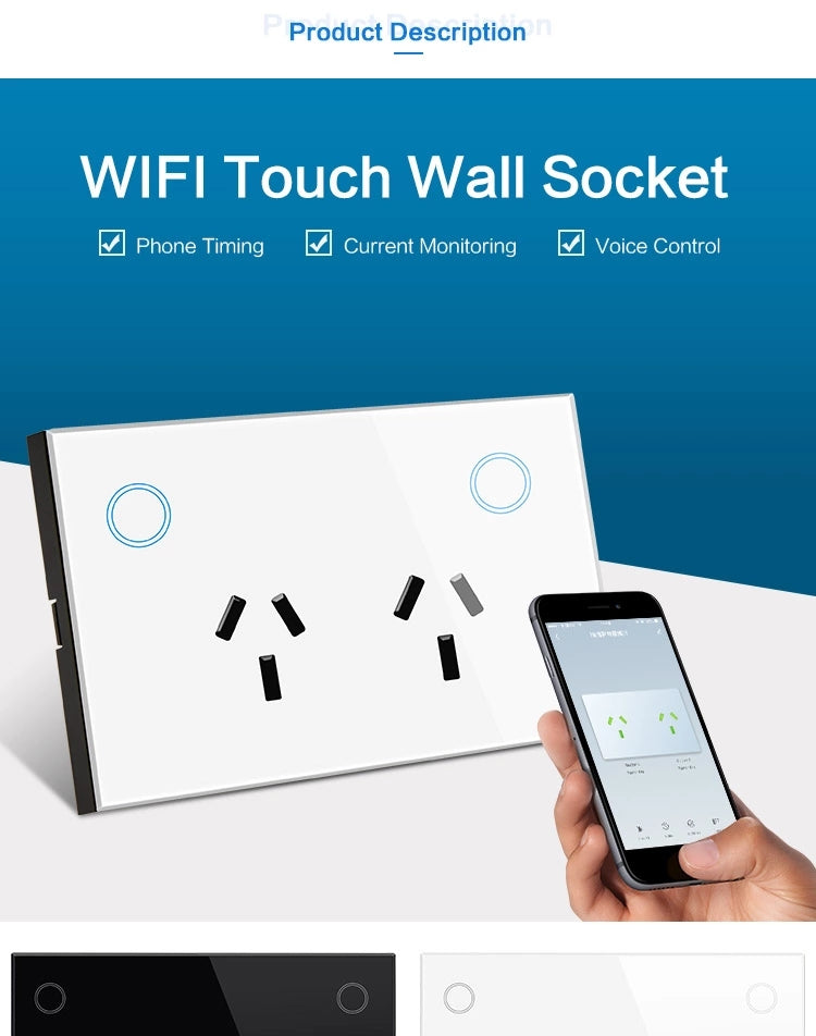 Tuya Smart Home Electric Touch Switch WiFi Wall AU Switch And 2 Socket Tuya Smart Home Electric Touch Switch WiFi Wall AU Switch And 2 Socket
